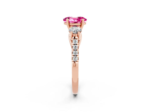 Rose gold Three-Stone Oval Cut Pink Sapphire Pavé Band with Four-Prong Setting_26