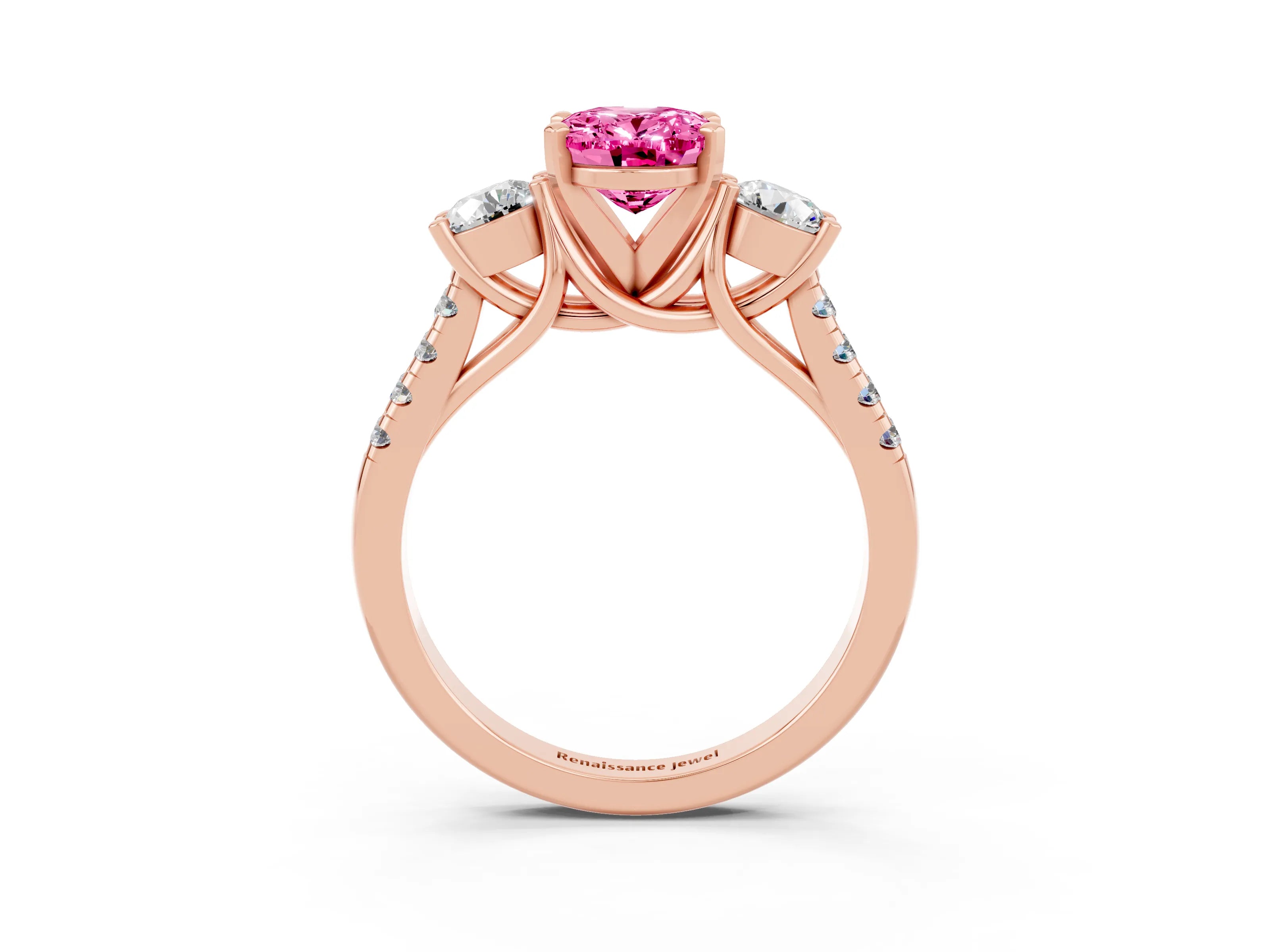 Rose gold Three-Stone Oval Cut Pink Sapphire Pavé Band with Four-Prong Setting_27
