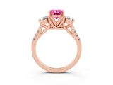 Rose gold Three-Stone Oval Cut Pink Sapphire Pavé Band with Four-Prong Setting_27