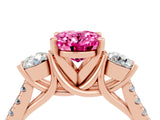 Rose gold Three-Stone Oval Cut Pink Sapphire Pavé Band with Four-Prong Setting_28