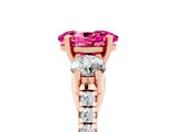 Rose gold Three-Stone Oval Cut Pink Sapphire Pavé Band with Four-Prong Setting_29