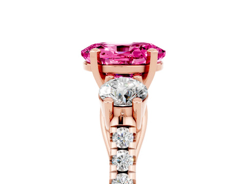 Rose gold Three-Stone Oval Cut Pink Sapphire Pavé Band with Four-Prong Setting_29