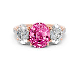 Rose gold Three-Stone Oval Cut Pink Sapphire Ring with Pavé Band and Prong Setting_36