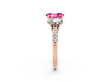 Rose gold Three-Stone Oval Cut Pink Sapphire Ring with Pavé Band and Prong Setting_38