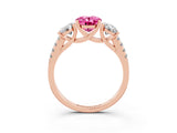 Rose gold Three-Stone Oval Cut Pink Sapphire Ring with Pavé Band and Prong Setting_39