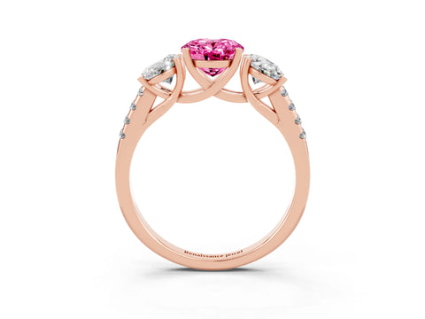 Rose gold Three-Stone Oval Cut Pink Sapphire Ring with Pavé Band and Prong Setting_39