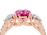 Rose gold Three-Stone Oval Cut Pink Sapphire Ring with Pavé Band and Prong Setting_40