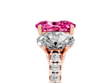 Rose gold Three-Stone Oval Cut Pink Sapphire Ring with Pavé Band and Prong Setting_41
