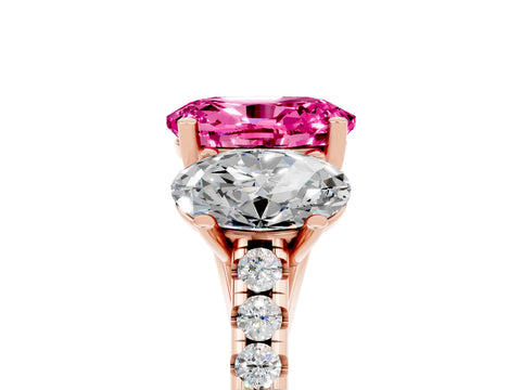 Rose gold Three-Stone Oval Cut Pink Sapphire Ring with Pavé Band and Prong Setting_41