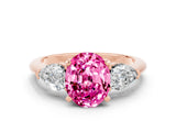 Rose gold Three-Stone Oval Cut Pink Sapphire Ring with Pear Side Stones and Four-Prong Setting_24