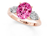 Rose gold Three-Stone Oval Cut Pink Sapphire Ring with Pear Side Stones and Four-Prong Setting_25
