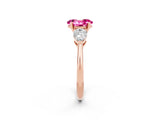 Rose gold Three-Stone Oval Cut Pink Sapphire Ring with Pear Side Stones and Four-Prong Setting_26