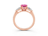 Rose gold Three-Stone Oval Cut Pink Sapphire Ring with Pear Side Stones and Four-Prong Setting_27