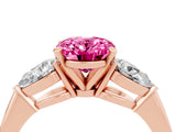 Rose gold Three-Stone Oval Cut Pink Sapphire Ring with Pear Side Stones and Four-Prong Setting_28