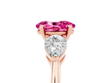 Rose gold Three-Stone Oval Cut Pink Sapphire Ring with Pear Side Stones and Four-Prong Setting_29