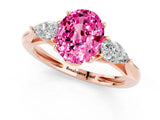 Rose gold Three-Stone Oval Cut Pink Sapphire Ring with Pear  Side Stones in Four-Prong Setting_13