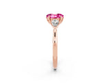 Rose gold Three-Stone Oval Cut Pink Sapphire Ring with Pear  Side Stones in Four-Prong Setting_14