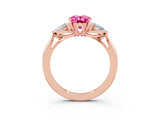 Rose gold Three-Stone Oval Cut Pink Sapphire Ring with Pear  Side Stones in Four-Prong Setting_15