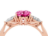 Rose gold Three-Stone Oval Cut Pink Sapphire Ring with Pear  Side Stones in Four-Prong Setting_16