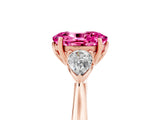 Rose gold Three-Stone Oval Cut Pink Sapphire Ring with Pear  Side Stones in Four-Prong Setting_17