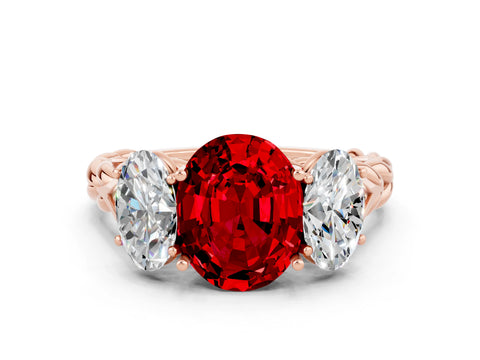 Rose gold Three-Stone Oval Cut Ruby Braided Band Ring with Four-Prong Setting_12