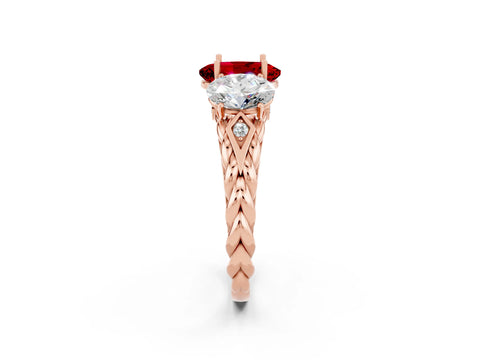 Rose gold Three-Stone Oval Cut Ruby Braided Band Ring with Four-Prong Setting_14