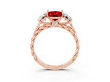 Rose gold Three-Stone Oval Cut Ruby Braided Band Ring with Four-Prong Setting_15