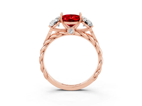 Rose gold Three-Stone Oval Cut Ruby Braided Band Ring with Four-Prong Setting_15