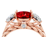 Rose gold Three-Stone Oval Cut Ruby Braided Band Ring with Four-Prong Setting_16