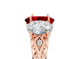 Rose gold Three-Stone Oval Cut Ruby Braided Band Ring with Four-Prong Setting_17