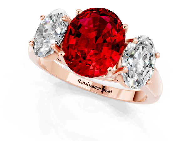 Rose gold Three-Stone Oval Cut Ruby Engagement Ring with Prong Setting