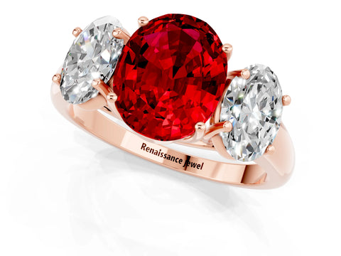 Rose gold Three-Stone Oval Cut Ruby Engagement Ring with Prong Setting_1