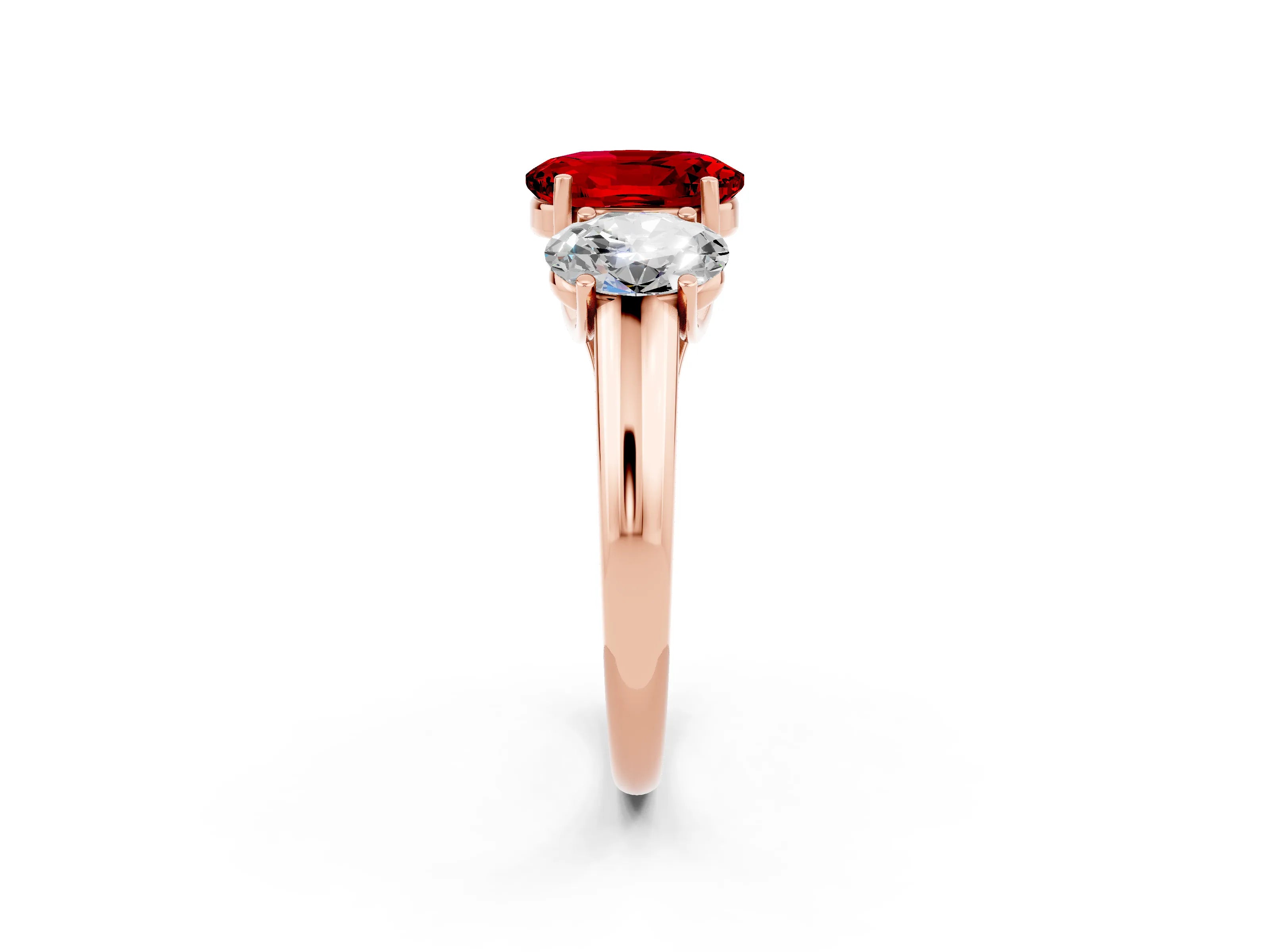 Rose gold Three-Stone Oval Cut Ruby Engagement Ring with Prong Setting_2