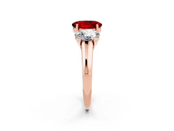 Rose gold Three-Stone Oval Cut Ruby Engagement Ring with Prong Setting