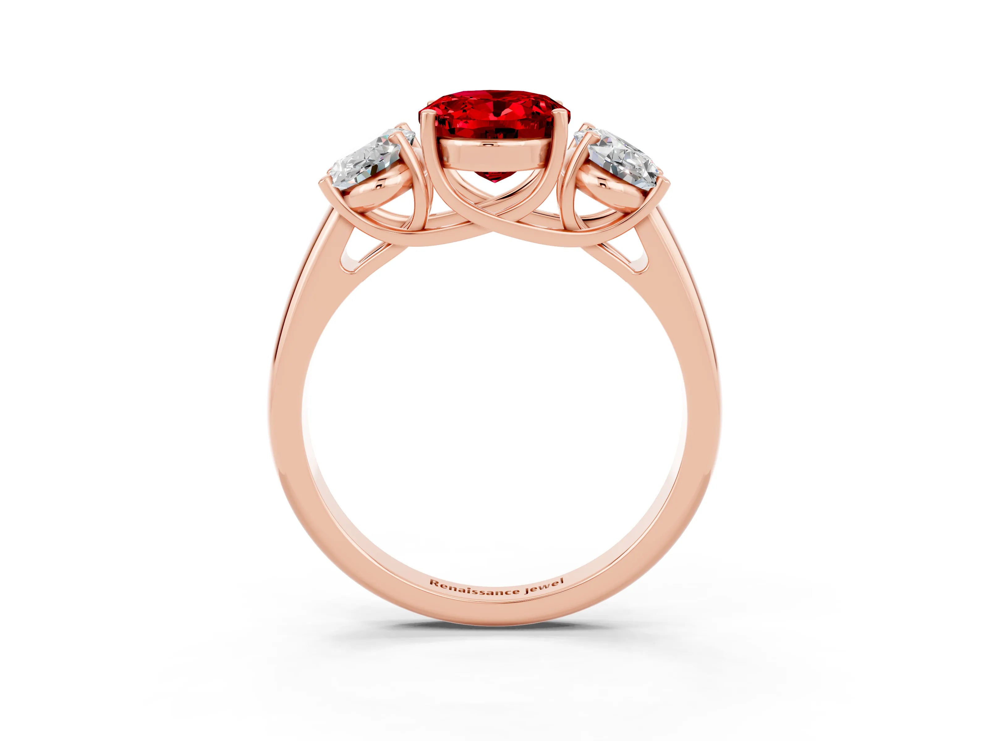 Rose gold Three-Stone Oval Cut Ruby Engagement Ring with Prong Setting_3