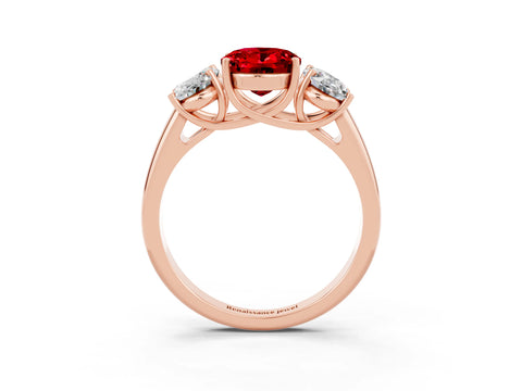 Rose gold Three-Stone Oval Cut Ruby Engagement Ring with Prong Setting_3