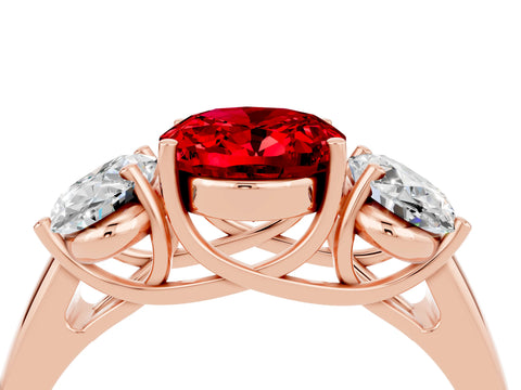 Rose gold Three-Stone Oval Cut Ruby Engagement Ring with Prong Setting_4