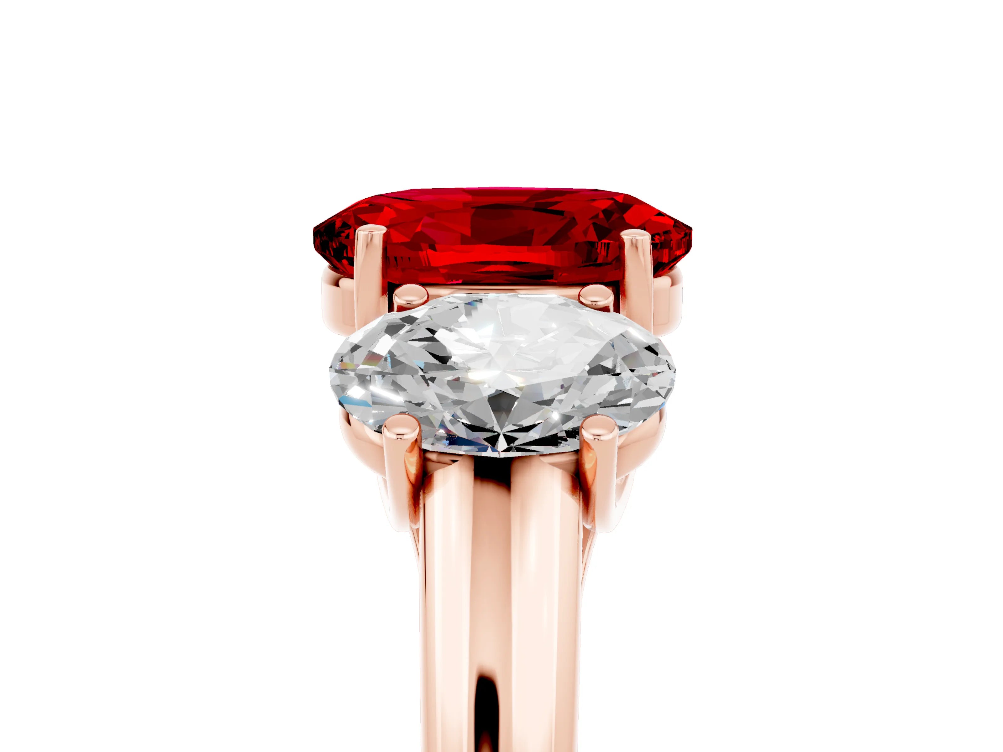 Rose gold Three-Stone Oval Cut Ruby Engagement Ring with Prong Setting_5