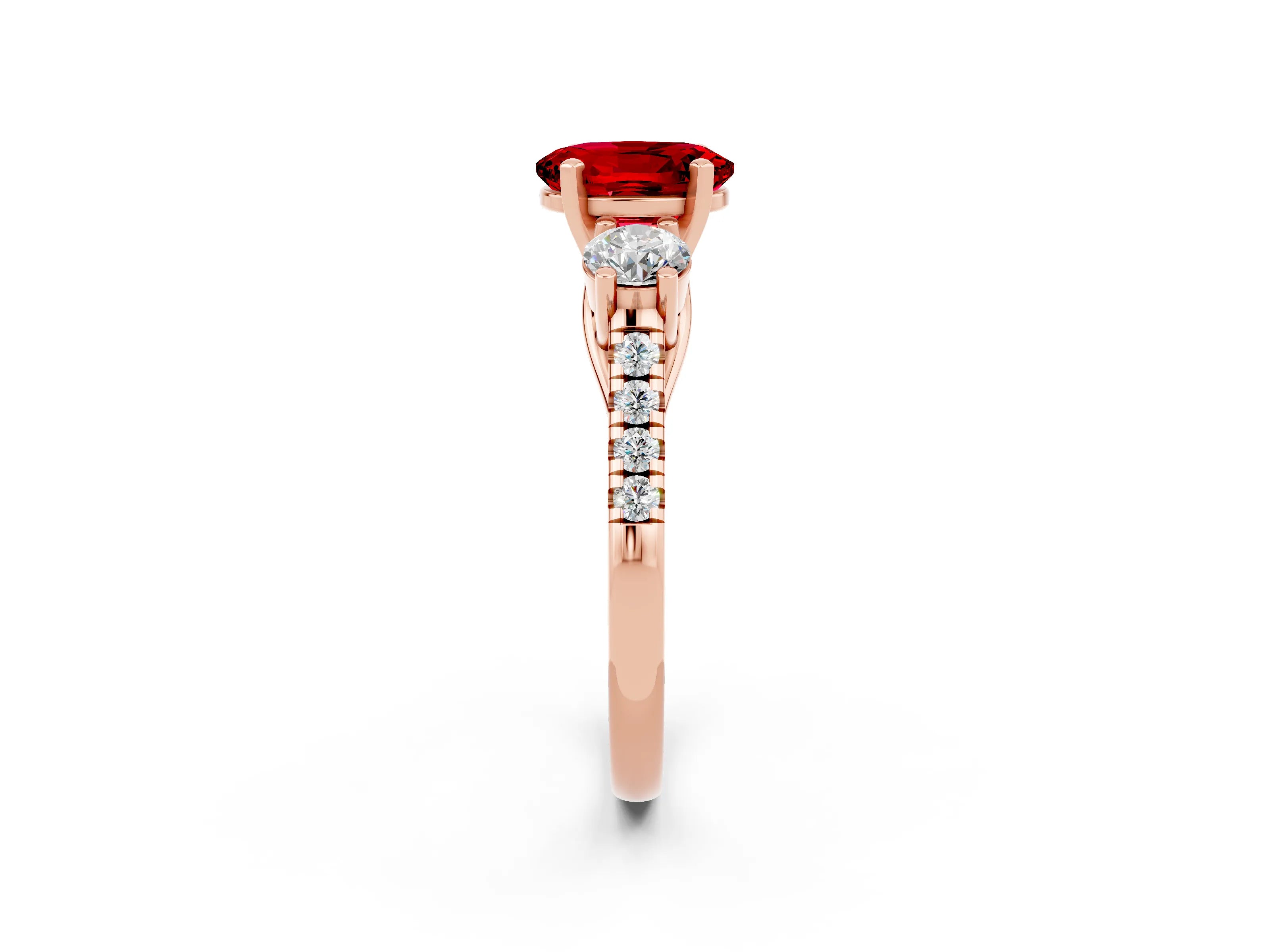 Rose gold Three-Stone Oval Cut Ruby Pavé Band with Four-Prong Setting_2
