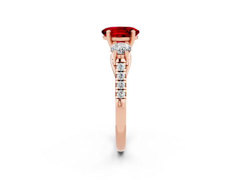 Rose gold Three-Stone Oval Cut Ruby Pavé Band with Four-Prong Setting_2