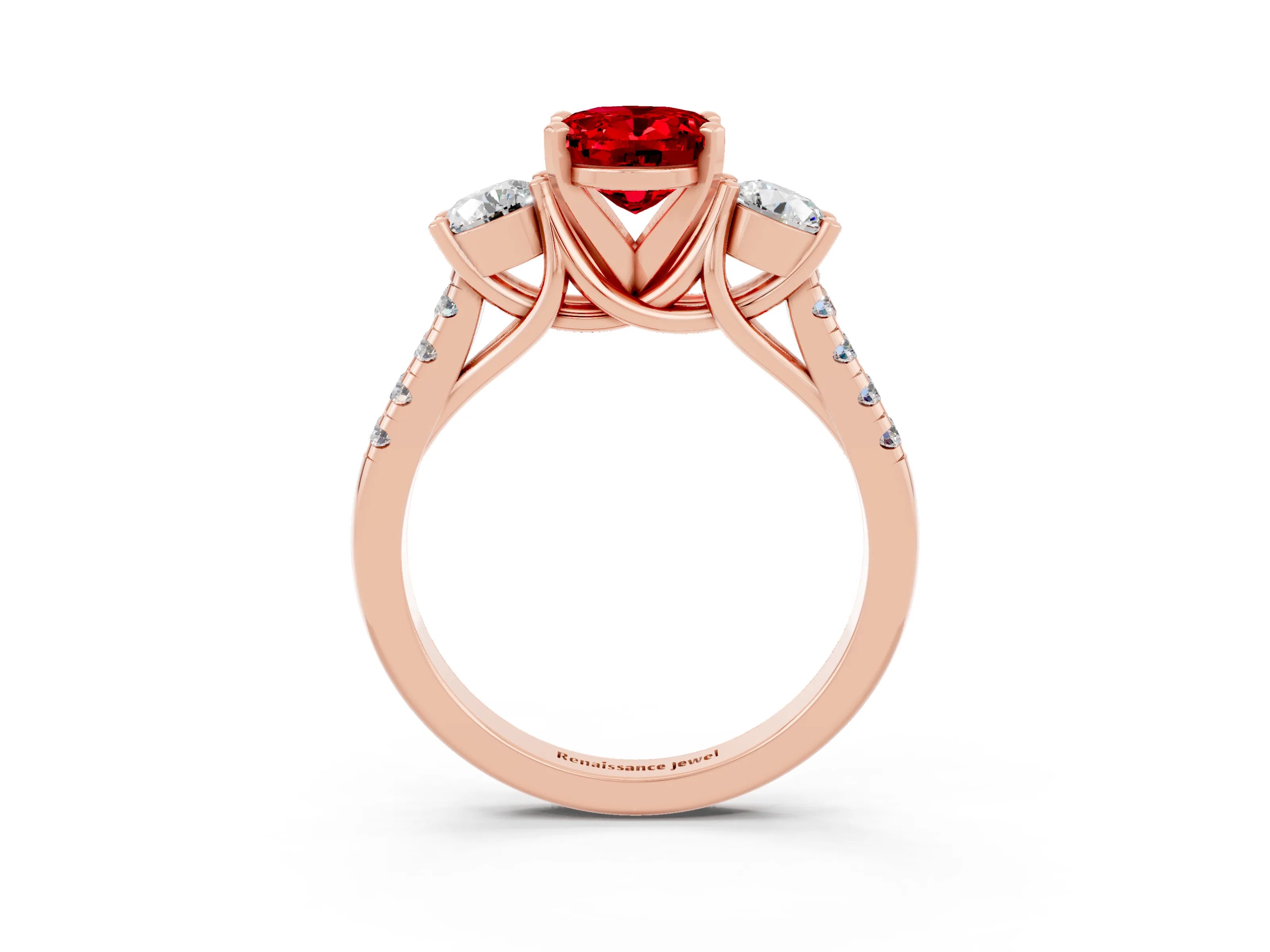 Rose gold Three-Stone Oval Cut Ruby Pavé Band with Four-Prong Setting_3