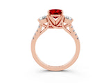 Rose gold Three-Stone Oval Cut Ruby Pavé Band with Four-Prong Setting_3