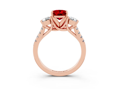 Rose gold Three-Stone Oval Cut Ruby Pavé Band with Four-Prong Setting_3