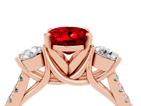 Rose gold Three-Stone Oval Cut Ruby Pavé Band with Four-Prong Setting_4