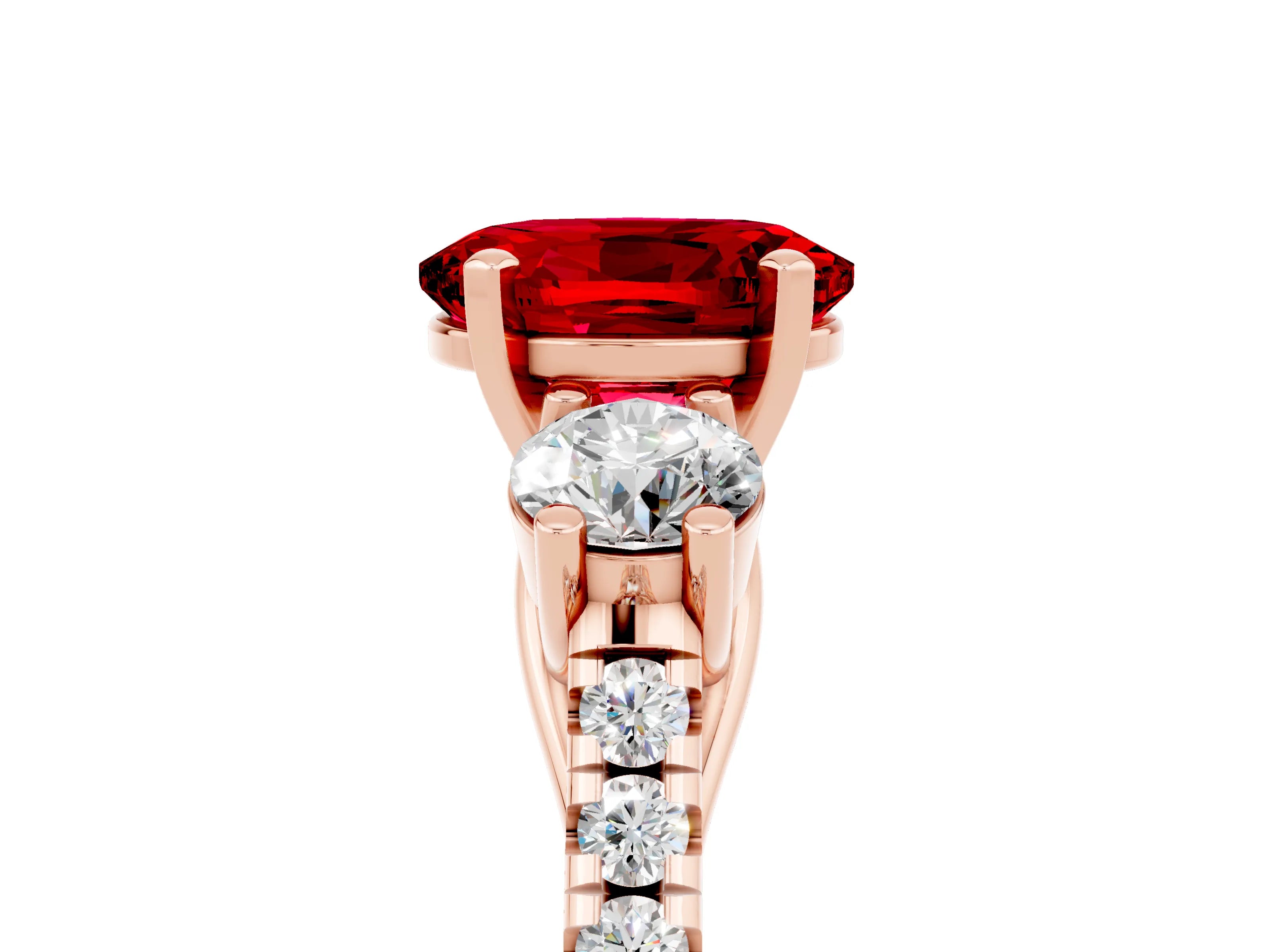Rose gold Three-Stone Oval Cut Ruby Pavé Band with Four-Prong Setting_5