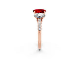 Rose gold Three-Stone Oval Cut Ruby Ring with Pavé Band and Prong Setting_14