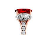 Rose gold Three-Stone Oval Cut Ruby Ring with Pavé Band and Prong Setting_17