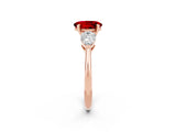 Rose gold Three-Stone Oval Cut Ruby Ring with Pear Side Stones and Four-Prong Setting_2