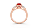 Rose gold Three-Stone Oval Cut Ruby Ring with Pear Side Stones and Four-Prong Setting_3