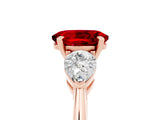 Rose gold Three-Stone Oval Cut Ruby Ring with Pear Side Stones and Four-Prong Setting_5